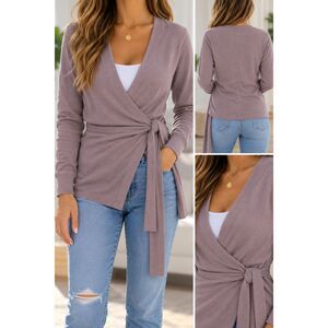 The North Face Womens S Terry Ballet Wrap Cardigan Sweater Mauve Taupe NF0A3KFI
